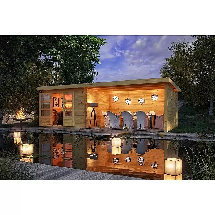 Karibu Gartenhaus Bastrup 5Außenmaß inkl. Dachüberstand (B x T): 714 x 333 cm, Holz, Natur, Mit Seitendach, Rück- und Seitenwand