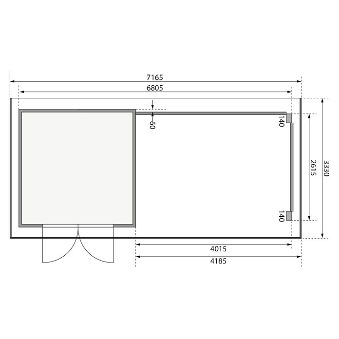 Karibu Gartenhaus (Außenmaß inkl. Dachüberstand (B x T): 716,5 x 333 cm, Holz, Natur, Mit Seitendach, Rück- & Seitenwand) | BAUHAUS