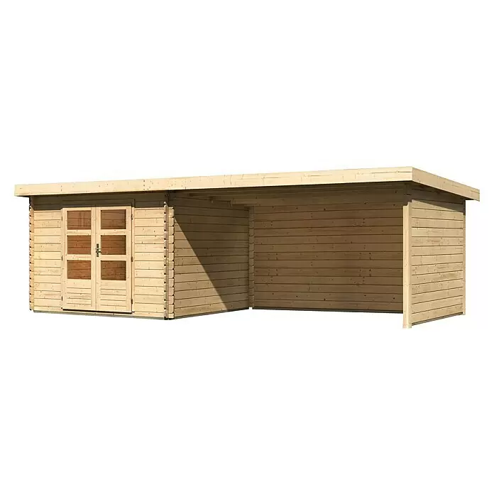 Karibu Gartenhaus Bastrup 5Außenmaß inkl. Dachüberstand (B x T): 714 x 333 cm, Holz, Natur, Mit Seitendach, Rück- und Seitenwand