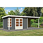 Karibu Gartenhaus Kastorf 7 (Außenmaß inkl. Dachüberstand (B x T): 702 x 273 cm, Holz, Terragrau, Mit Seitendach und Rückwand) | BAUHAUS