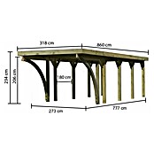Karibu Carport Classic 3 (Außenmaß inkl. Dachüberstand (B x T): 3,18 x 8,6 m, Einzelcarport, Naturbelassen, Farbe Dach: Grau, Mit 2 Einfahrtsbögen) | BAUHAUS