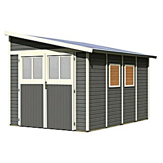 Karibu Gartenhaus Bomlitz 4 (Außenmaß inkl. Dachüberstand (B x T): 255 x 388 cm, Holz, Terragrau)