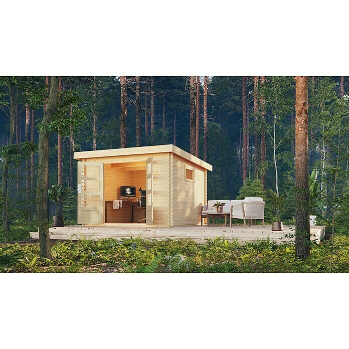 Karibu Gartenhaus (Außenmaß inkl. Dachüberstand (B x T): 317 x 333 cm, Holz, Natur) | BAUHAUS