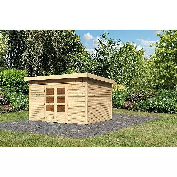 Karibu Gartenhaus Kandern 9Außenmaß inkl. Dachüberstand (B x T): 396 x 332 cm, Holz, Natur