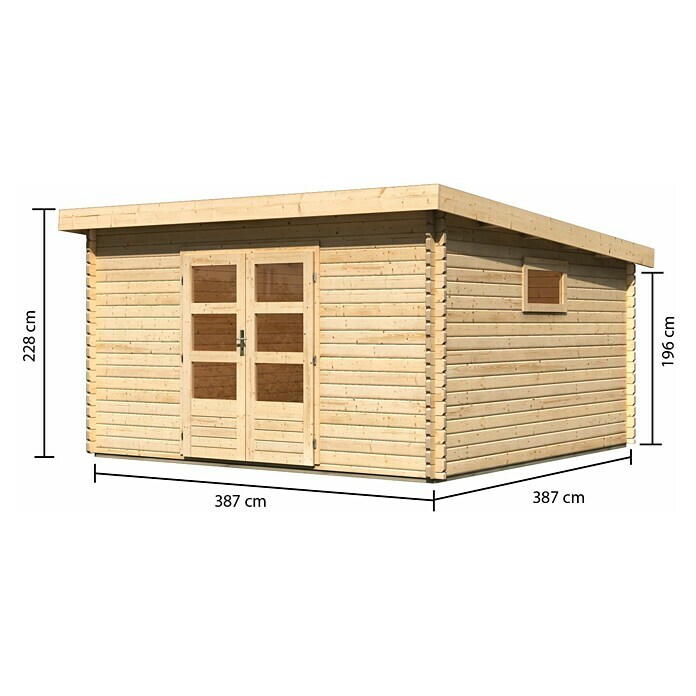 Karibu Gartenhaus (Außenmaß inkl. Dachüberstand (B x T): 406 x 422 cm, Holz, Natur) | BAUHAUS