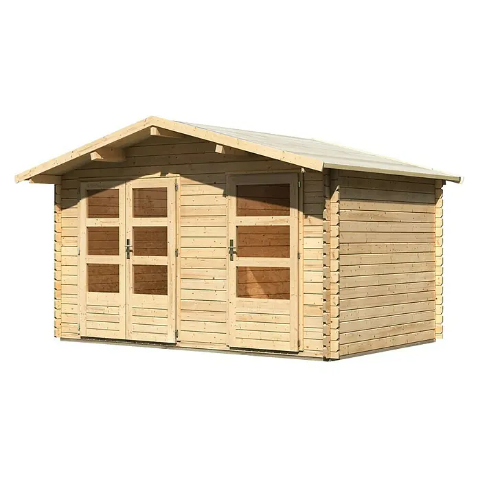 Karibu Gartenhaus Radur 0 - Außenmaß inkl. Dachüberstand (B x T): 406 x 312 cm, Holz, Natur - Holzhütte mit Doppeltür und Satteldach. Ideal für den Garten.