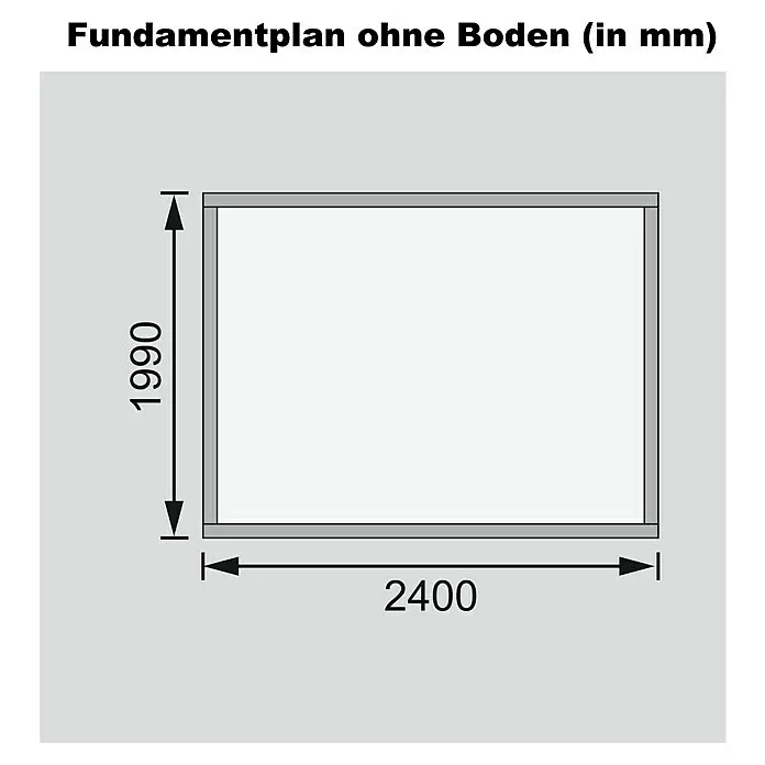 Karibu Gartenhaus Talkau 3 - Außenmaß inkl. Dachüberstand (B x T): 270 x 234 cm, Holz, Terragrau - Fundamentplan ohne Boden, Maße 1990mm x 2400mm.