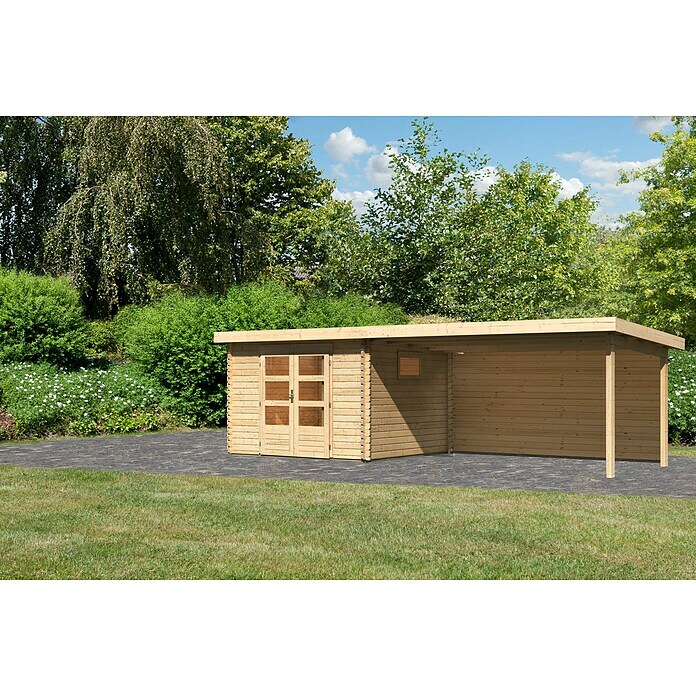 Karibu Gartenhaus (Außenmaß inkl. Dachüberstand (B x T): 716,5 x 333 cm, Holz, Natur, Mit Seitendach & Rückwand) | BAUHAUS