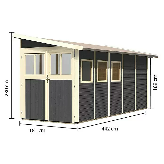 Karibu Gartenhaus Wandlitz 5Außenmaß inkl. Dachüberstand (B x T): 200 x 496 cm, Holz, Terragrau
