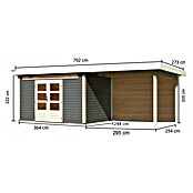 Karibu Gartenhaus Kandern 7 (Außenmaß inkl. Dachüberstand (B x T): 702 x 273 cm, Holz, Terragrau, Mit Seitendach und Rückwand) | BAUHAUS