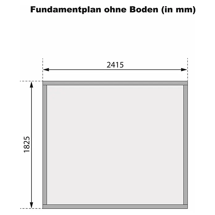 Karibu Gartenhaus Amberg 3 - Außenmaß inkl. Dachüberstand (B x T): 272 x 210 cm, Holz, Terragrau - Fundamentplan ohne Boden (in mm): Die Abbildung zeigt einen Fundamentplan ohne Boden mit den Maßen 2415 mm Breite und 1825 mm Höhe.
