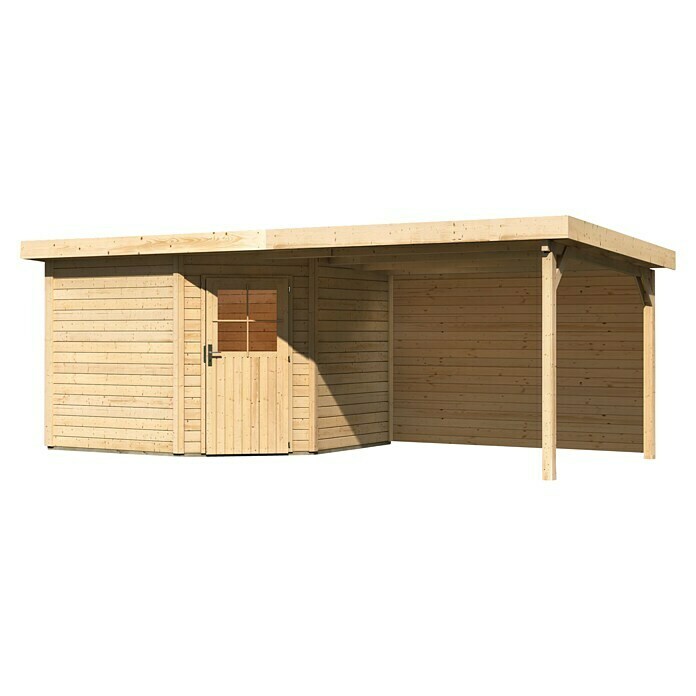 Karibu Gartenhaus Neuruppin 3 (Außenmaß inkl. Dachüberstand (B x T): 612 x 303 cm, Holz, Natur, Mit Seitendach und Rückwand)