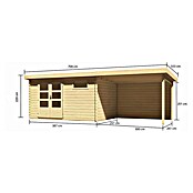 Karibu Gartenhaus Bastrup 8 (Außenmaß inkl. Dachüberstand (B x T): 704 x 333 cm, Holz, Natur, Mit Seitendach und Rückwand) | BAUHAUS