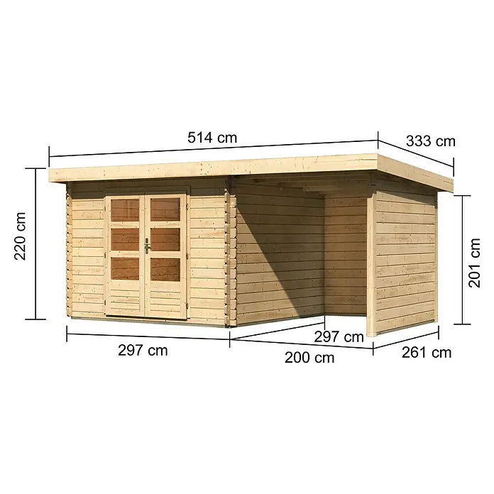 Karibu Gartenhaus Bastrup 5Außenmaß inkl. Dachüberstand (B x T): 514,5 x 333 cm, Holz, Natur, Mit Seitendach, Rück- und Seitenwand