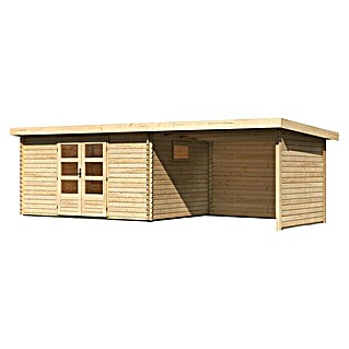 Karibu Gartenhaus (Außenmaß inkl. Dachüberstand (B x T): 706 x 333 cm, Holz, Natur, Mit Seitendach, Rück- & Seitenwand)