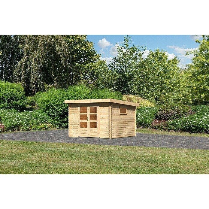 Karibu Gartenhaus (Außenmaß inkl. Dachüberstand (B x T): 317 x 333 cm, Holz, Natur) | BAUHAUS