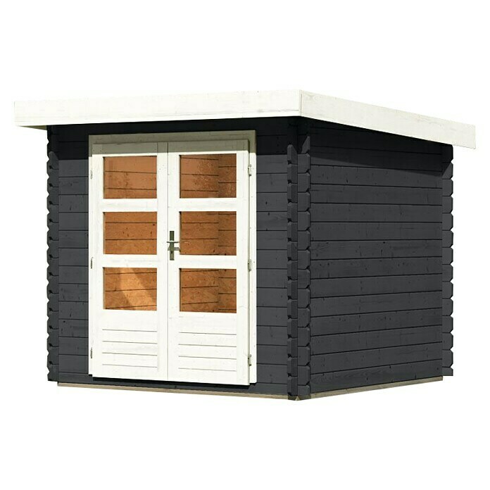 Karibu Gartenhaus Bastrup 2 (Außenmaß inkl. Dachüberstand (B x T): 554 x  273 cm, Holz, Anthrazit, Mit Seitendach und Rückwand) | BAUHAUS