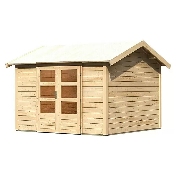 Karibu Gartenhaus TheresAußenmaß inkl. Dachüberstand (B x T): 337 x 348 cm, Holz, Natur