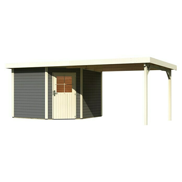 Karibu Gartenhaus Neuruppin 3 (Außenmaß inkl. Dachüberstand (B x T): 612 x 303 cm, Holz, Terragrau, Mit Seitendach)