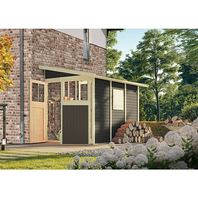 Karibu Gartenhaus Wandlitz 3 (Außenmaß inkl. Dachüberstand (B x T): 200 x 320 cm, Holz, Terragrau) | BAUHAUS