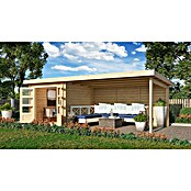 Karibu Gartenhaus Bastrup 4 (Außenmaß inkl. Dachüberstand (B x T): 654 x 333 cm, Holz, Natur, Mit Seitendach und Rückwand) | BAUHAUS