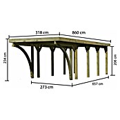 Karibu Carport Classic 3 (Außenmaß inkl. Dachüberstand (B x T): 3,18 x 8,6 m, Einzelcarport, Naturbelassen, Farbe Dach: Rot/ Grau, Mit 2 Einfahrtsbögen) | BAUHAUS
