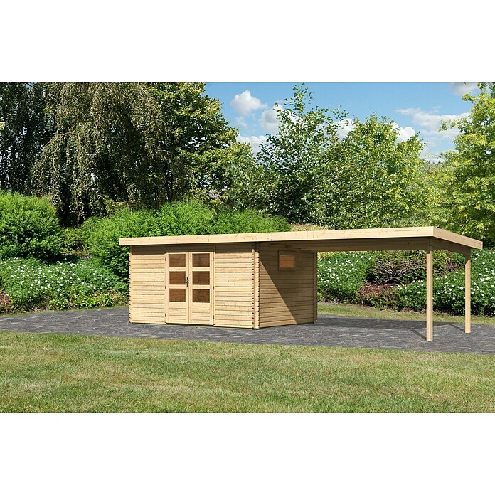 Karibu Gartenhaus (Außenmaß inkl. Dachüberstand (B x T): 806 x 333 cm, Holz, Natur, Mit Seitendach) | BAUHAUS