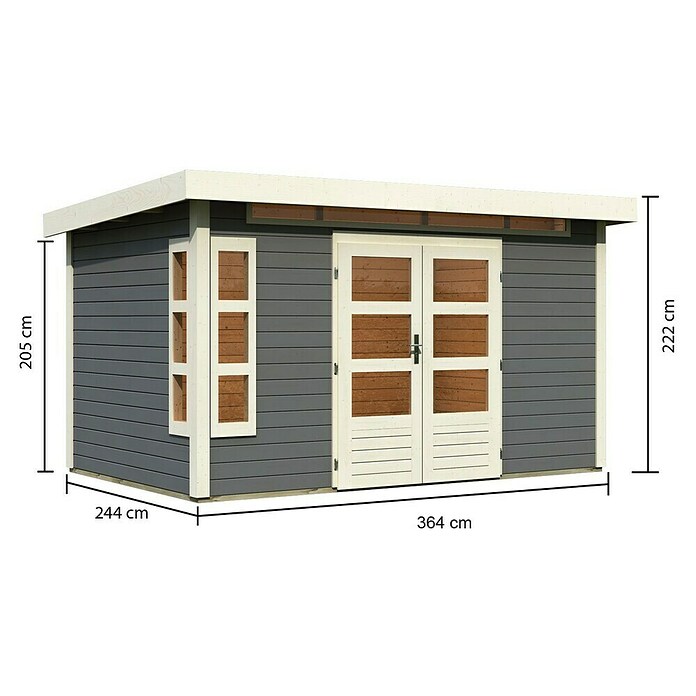 Karibu Gartenhaus Kastorf 7 (Außenmaß inkl. Dachüberstand (B x T): 396 x 273 cm, Holz, Terragrau) | BAUHAUS