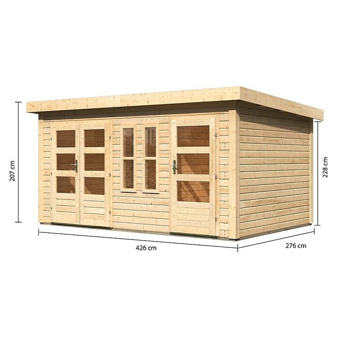 Karibu Gartenhaus Schönbuch 2 (Außenmaß inkl. Dachüberstand (B x T): 458 x 302 cm, Holz, Natur) | BAUHAUS