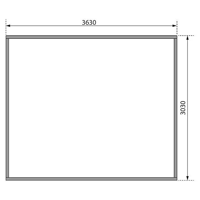Karibu Gartenhaus Radeburg 2 - Außenmaß inkl. Dachüberstand (B x T): 406 x 331,5 cm, Holz, Natur - Rechteckiger Rahmen mit Außenmaßen 3630 und 3030.