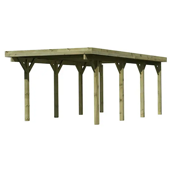 Karibu Carport Classic 2Außenmaß inkl. Dachüberstand (B x T): 3,18 x 6,7 m, Einzelcarport, Naturbelassen, Farbe Dach: Grau, Ohne Einfahrtsbogen