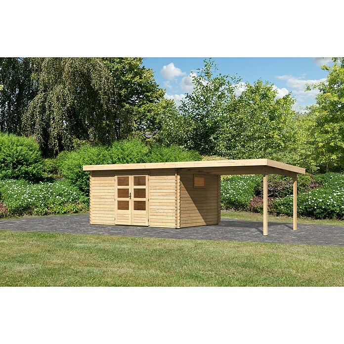 Karibu Gartenhaus (Außenmaß inkl. Dachüberstand (B x T): 706 x 333 cm, Holz, Natur, Mit Seitendach) | BAUHAUS