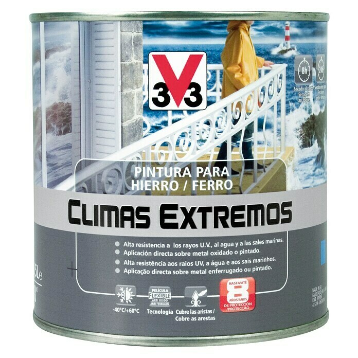 V33 Esmalte para metal Climas Extremos  (Blanco, 500 ml, Brillante, A base de disolvente)