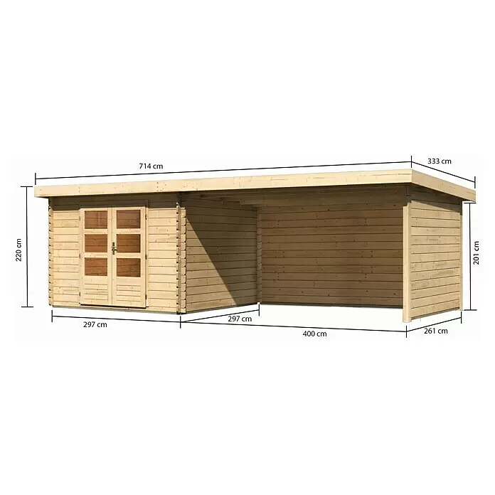 Karibu Gartenhaus Bastrup 5Außenmaß inkl. Dachüberstand (B x T): 714 x 333 cm, Holz, Natur, Mit Seitendach, Rück- und Seitenwand