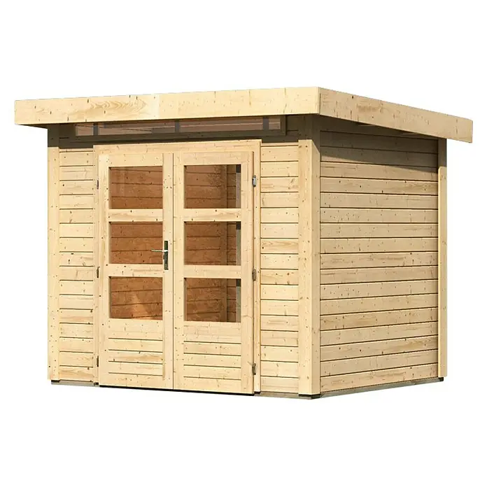 Karibu Gartenhaus Kandern 2 - Außenmaß inkl. Dachüberstand (B x T): 276 x 232 cm, Holz, Natur - Holzgartenhaus mit Doppeltür und Fenstern, ideal für die Aufbewahrung von Gartengeräten und Möbeln. Das naturbelassene Holz fügt sich perfekt in jeden Garten ein.