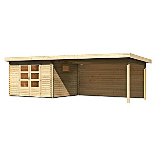 Karibu Gartenhaus (Außenmaß inkl. Dachüberstand (B x T): 716,5 x 333 cm, Holz, Natur, Mit Seitendach & Rückwand)