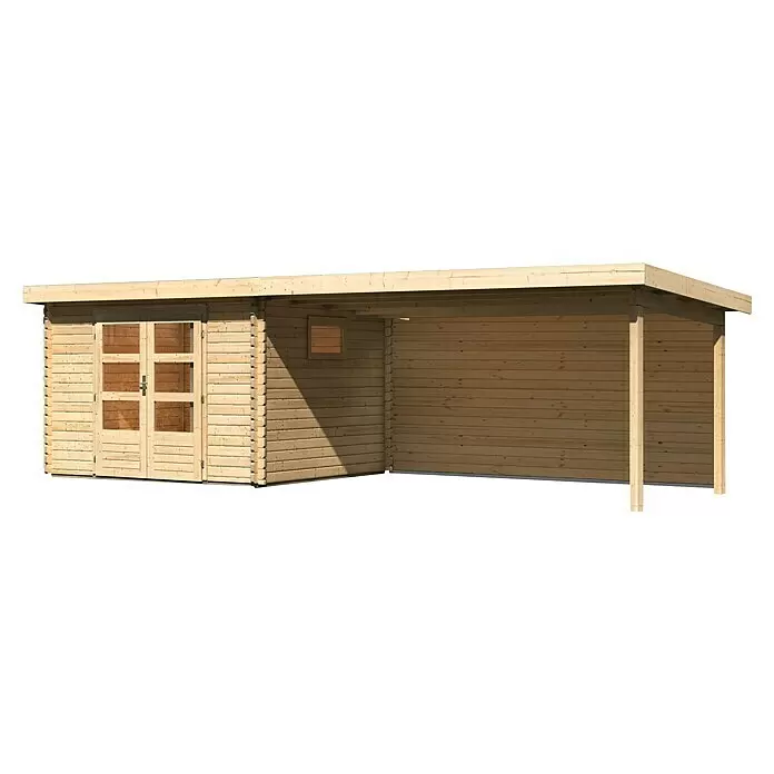 Karibu GartenhausAußenmaß inkl. Dachüberstand (B x T): 716,5 x 333 cm, Holz, Natur, Mit Seitendach & Rückwand