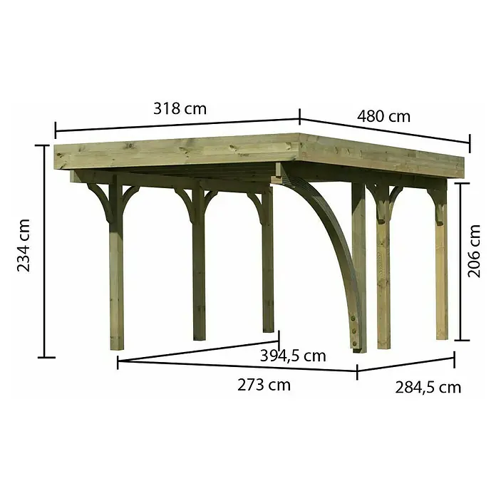Karibu Carport Classic 1Außenmaß inkl. Dachüberstand (B x T): 3,18 x 4,8 m, Einzelcarport, Naturbelassen, Farbe Dach: Rot/ Grau, Mit 1 Einfahrtsbogen