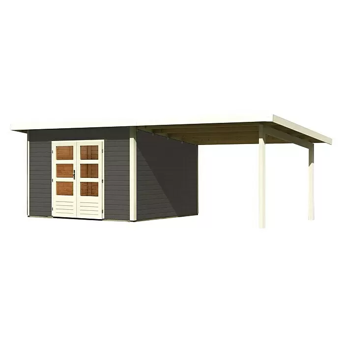 Karibu Gartenhaus Northeim 3Außenmaß inkl. Dachüberstand (B x T): 664 x 331,5 cm, Holz, Terragrau, Mit Seitendach