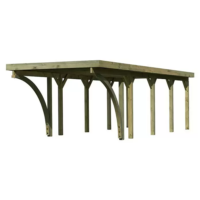 Karibu Carport Classic 3Außenmaß inkl. Dachüberstand (B x T): 3,18 x 8,6 m, Einzelcarport, Naturbelassen, Farbe Dach: Grau, Mit 2 Einfahrtsbögen