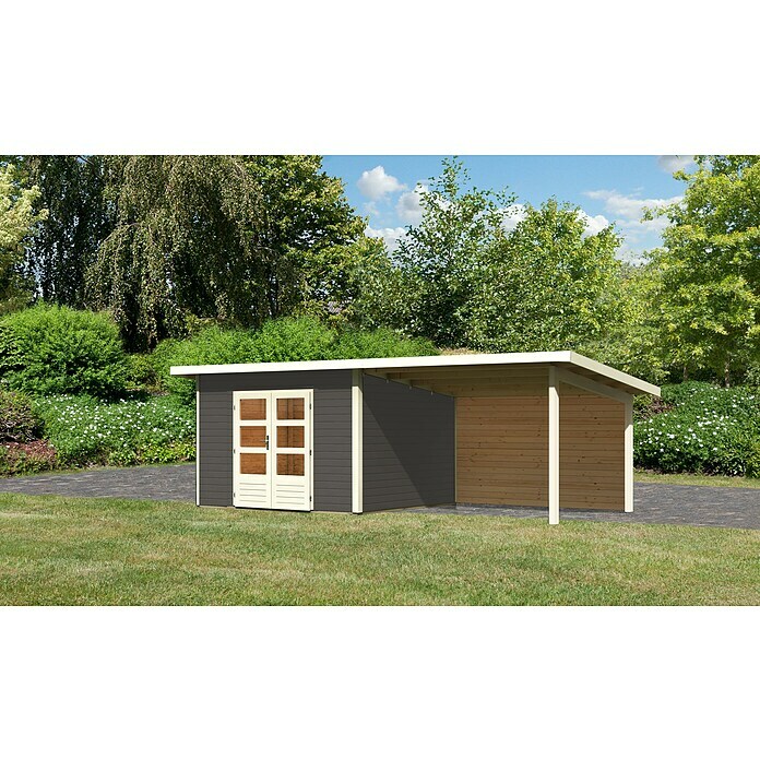 Karibu Gartenhaus Northeim 3 (Außenmaß inkl. Dachüberstand (B x T): 664 x 331,5 cm, Holz, Terragrau, Mit Seitendach und Rückwand) | BAUHAUS