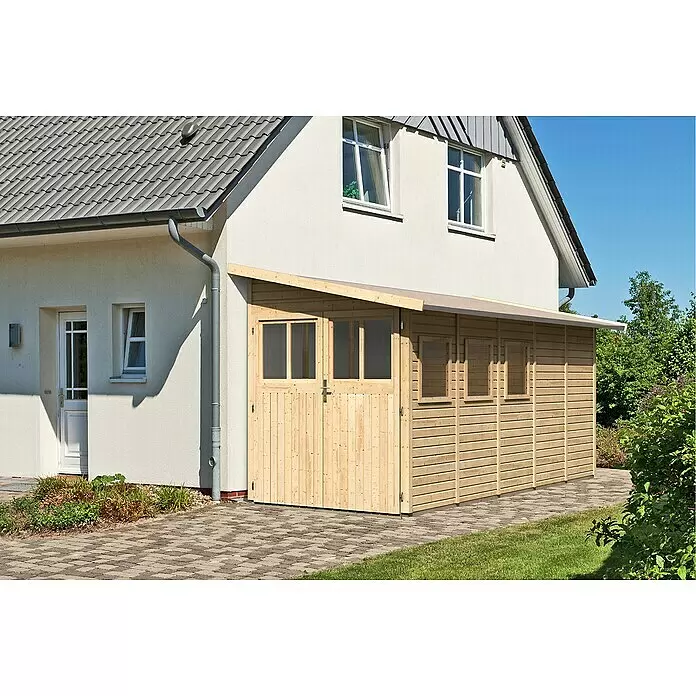 Karibu Gartenhaus Wandlitz 5Außenmaß inkl. Dachüberstand (B x T): 200 x 496 cm, Holz, Natur