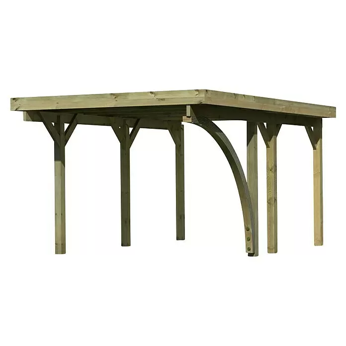 Karibu Carport Classic 1Außenmaß inkl. Dachüberstand (B x T): 3,18 x 4,8 m, Einzelcarport, Naturbelassen, Farbe Dach: Rot/ Grau, Mit 1 Einfahrtsbogen