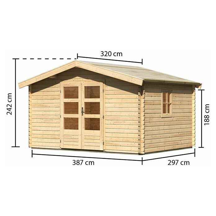 Karibu Gartenhaus Meldorf (Außenmaß inkl. Dachüberstand (B x T): 404 x 320 cm, Holz, Natur) | BAUHAUS