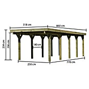 Karibu Carport Classic 3 (Außenmaß inkl. Dachüberstand (B x T): 3,18 x 8,6 m, Einzelcarport, Naturbelassen, Farbe Dach: Rot/ Grau, Ohne Einfahrtsbogen) | BAUHAUS