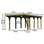 Karibu Carport Classic 3 (Außenmaß inkl. Dachüberstand (B x T): 3,18 x 8,6 m, Einzelcarport, Naturbelassen, Farbe Dach: Rot/ Grau, Mit 1 Einfahrtsbogen) | BAUHAUS