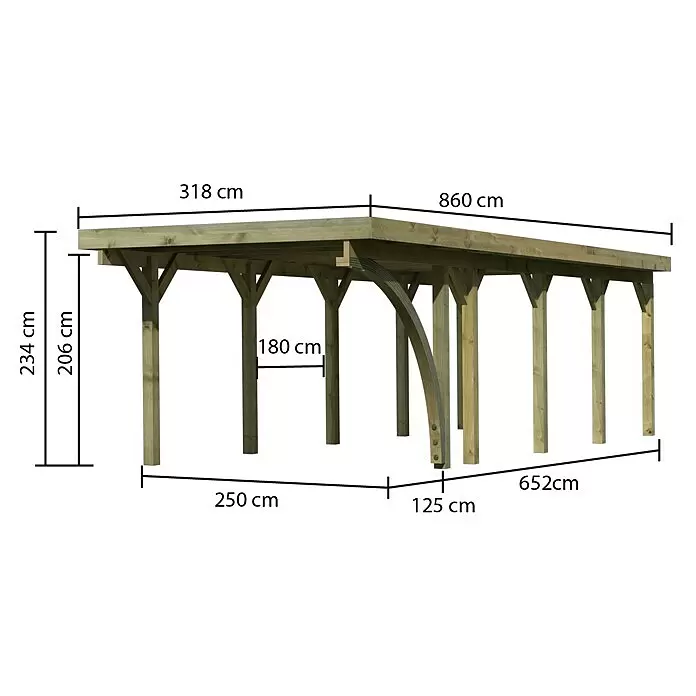 Karibu Carport Classic 3Außenmaß inkl. Dachüberstand (B x T): 3,18 x 8,6 m, Einzelcarport, Naturbelassen, Farbe Dach: Rot/ Grau, Mit 1 Einfahrtsbogen