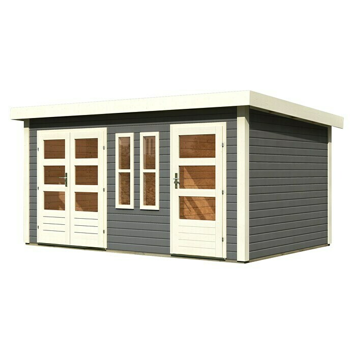 Karibu Gartenhaus Schönbuch 2 (Außenmaß inkl. Dachüberstand (B x T): 458 x 302 cm, Holz, Terragrau)