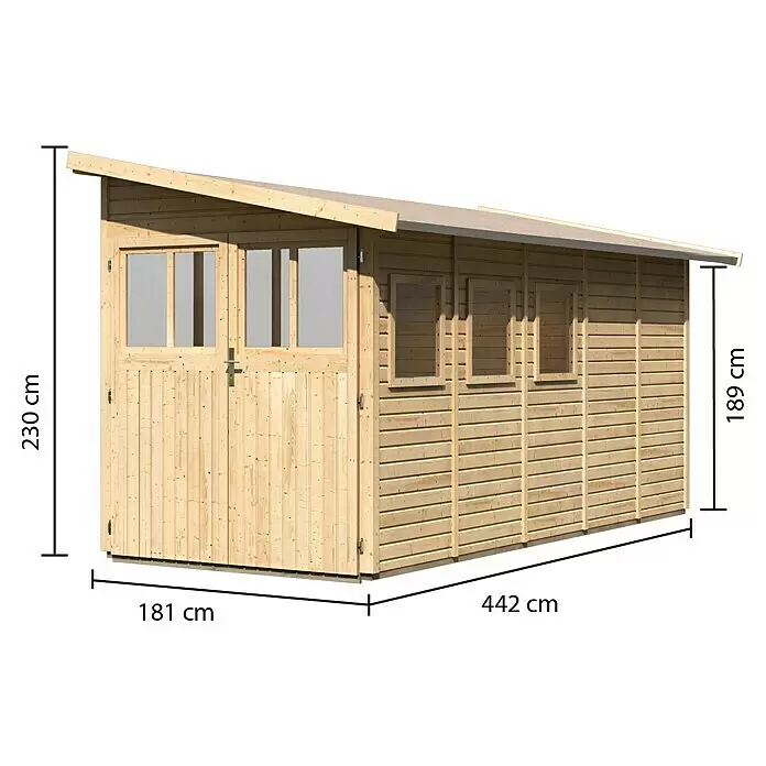 Karibu Gartenhaus Wandlitz 5Außenmaß inkl. Dachüberstand (B x T): 200 x 496 cm, Holz, Natur