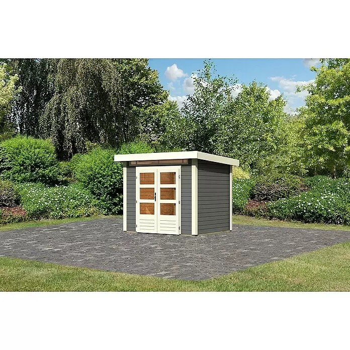 Karibu Gartenhaus Kandern 2 - Außenmaß inkl. Dachüberstand (B x T): 276 x 232 cm, Holz, Terragrau - Stimmungsaufnahme